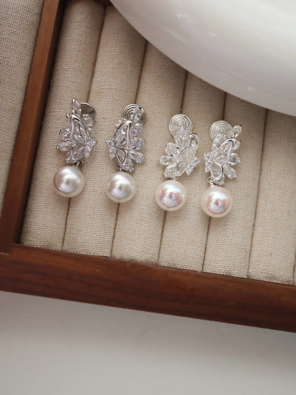 铜合金耳饰 H717水晶蝴蝶无耳洞蚊香盘耳夹珠珠耳钉耳饰浪漫仙气