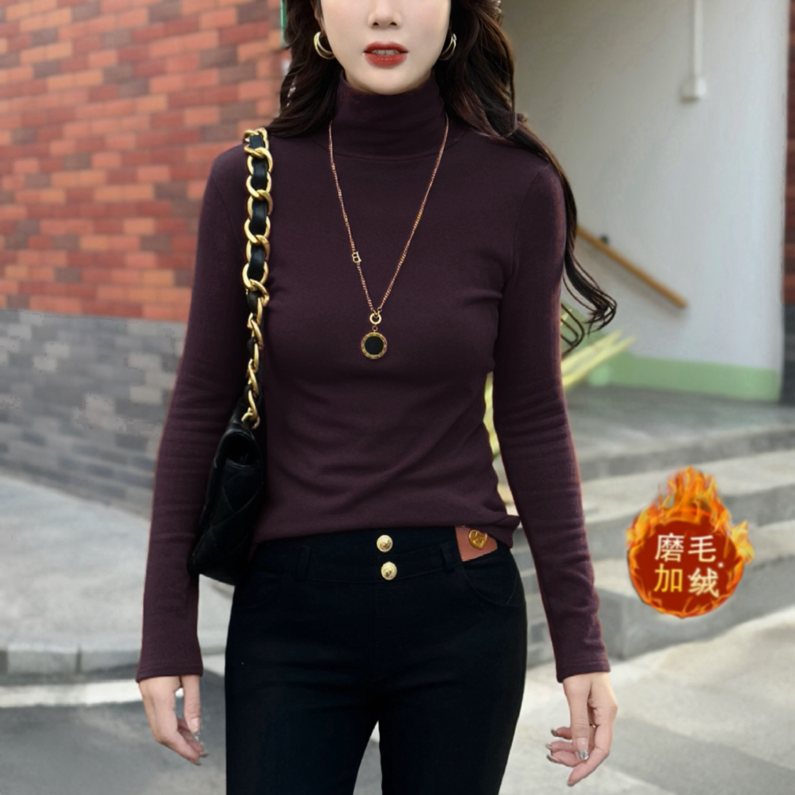 【加绒加厚】秋冬高领打底时尚长袖洋气修身内搭打底衫春秋3619