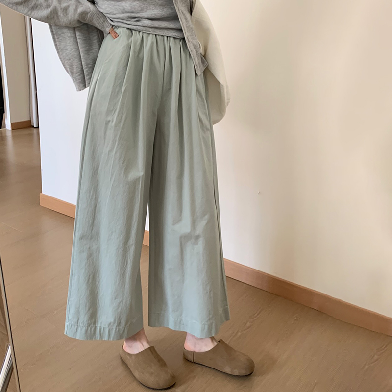 韩版简约风百搭休闲裤九分裤女新款宽松显瘦垂感直筒裤阔腿裤子