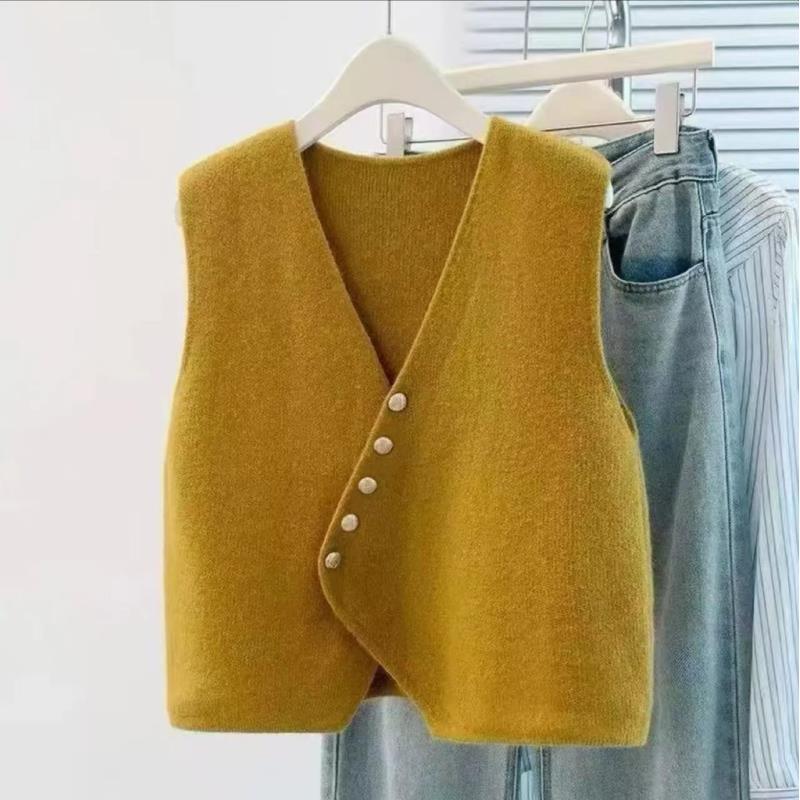 【大码】2025秋季新款高级感气质V领针织衫马甲韩版时尚洋气上衣女