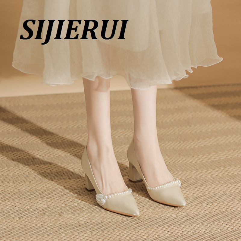SIJIERUI法式高跟鞋女气质大码婚鞋伴娘鞋2025年春夏新款粗跟单鞋