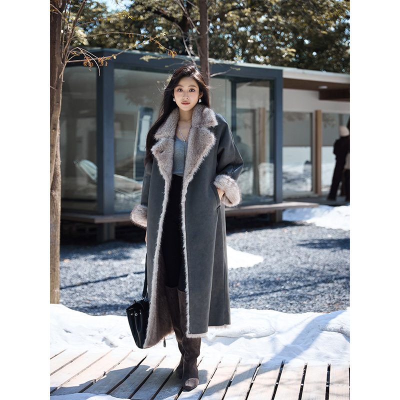 MEINA【简约流光】法式秋冬环保蛋白皮高级感显瘦气质复古毛领外套