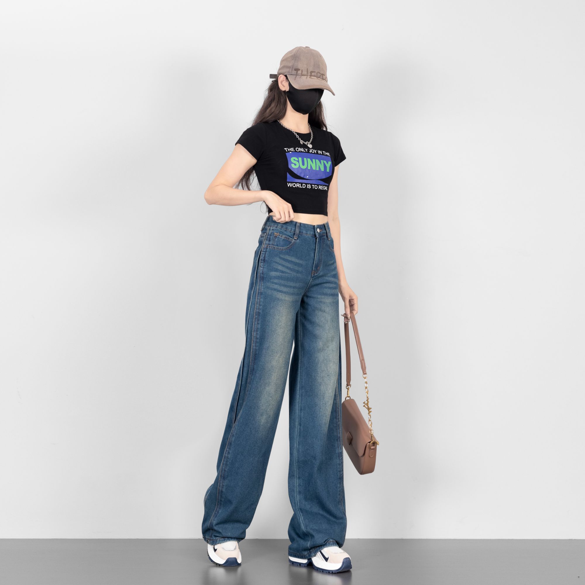 【品牌原单】25新款阔腿裤宽松女装秋季显瘦牛仔裤复古女高腰长裤