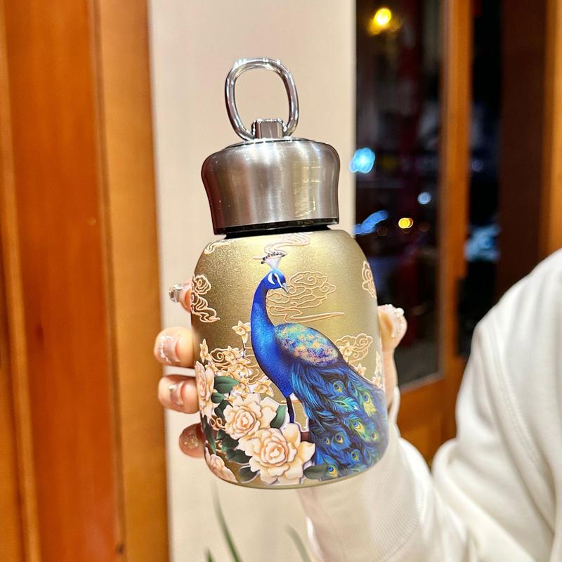 国风复古金孔雀小胖丁保温杯创意316不锈钢口袋杯便携小巧水杯定