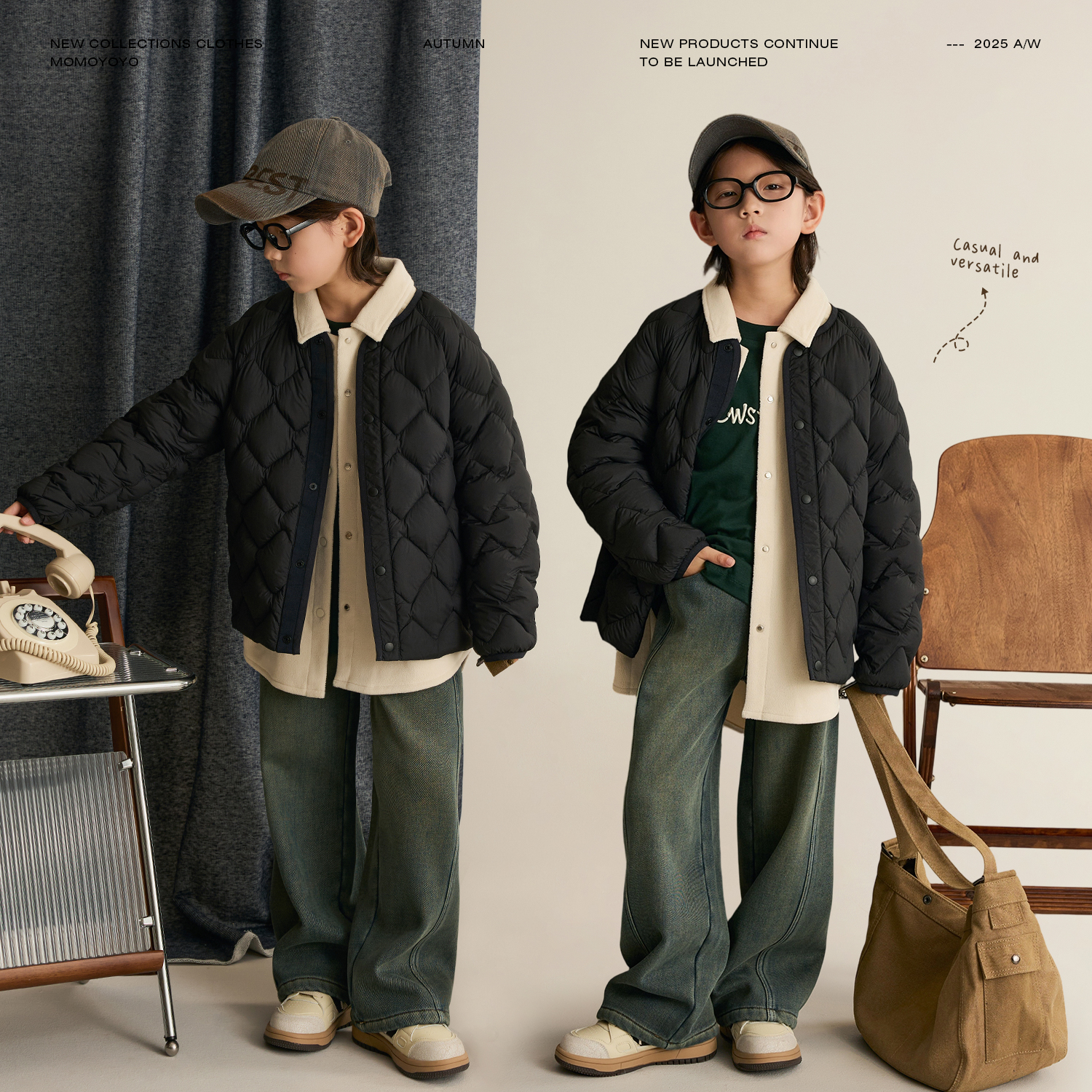 辰辰妈【菱格】男女童羽绒服秋冬款白鸭绒保暖亲子装宽松外套8724D