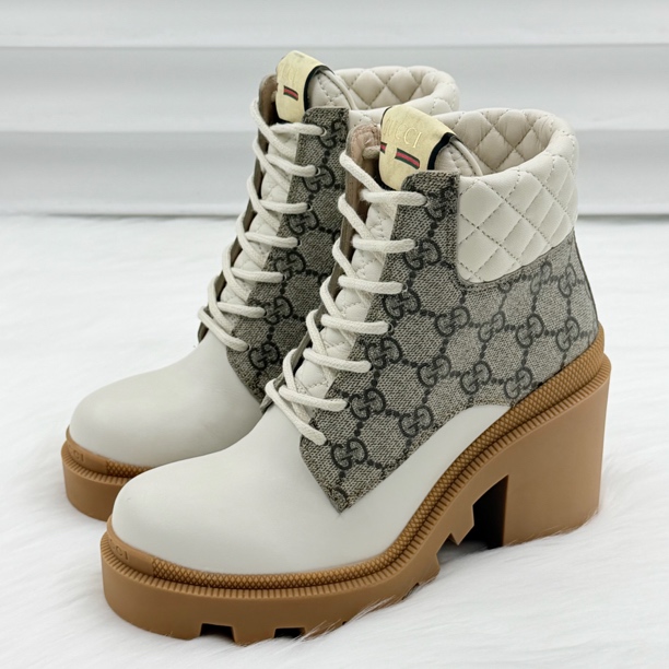 未使用 GUCCI/古驰 双G满印方跟高跟靴 35.5码 公价8.9k t085