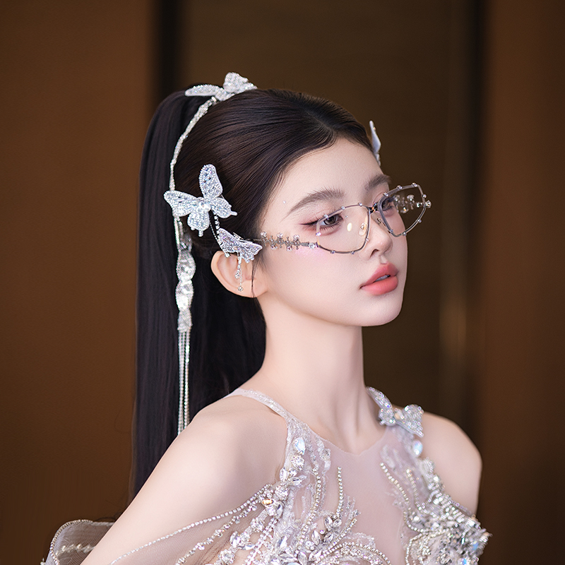 合金婚庆饰品 甜酷新娘高智感镶钻韩系蝴蝶辣妹轻奢发饰品MT0114