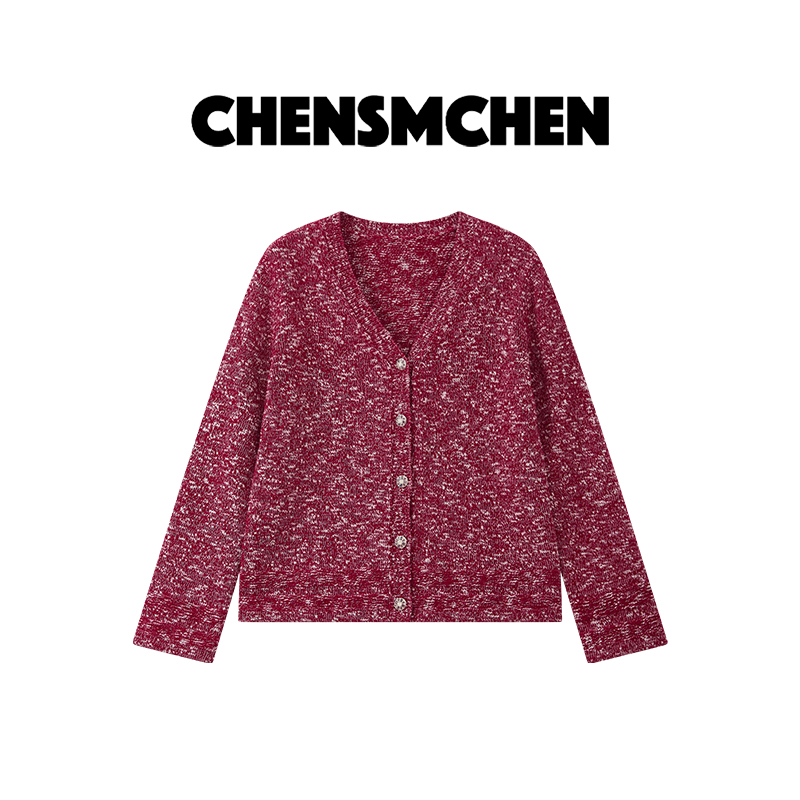CHENSMCHEN 经典时尚V领长袖针织衫女宽松显瘦开衫上衣CSZ7632YW