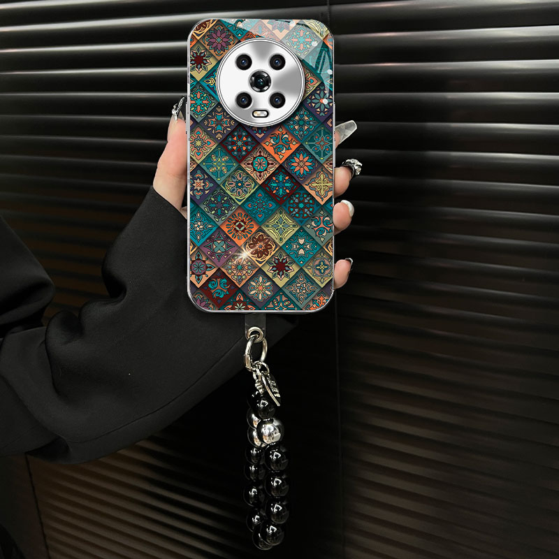 适用【荣耀magic4pro】玻璃壳五彩图腾ins风网红创意个性手机壳女款