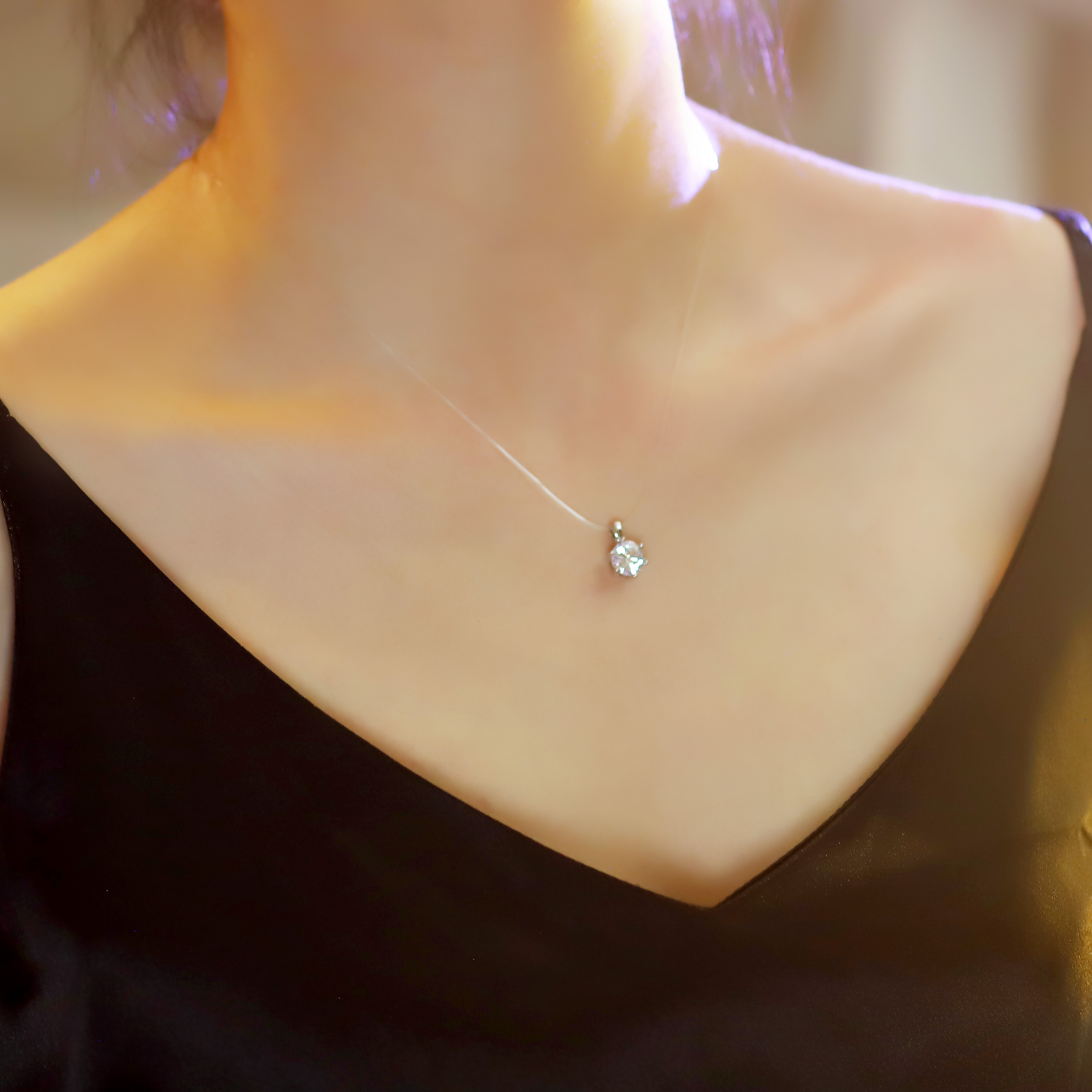 非金属树脂项链 精致镶嵌锆石六爪气质时尚百搭锁骨链女