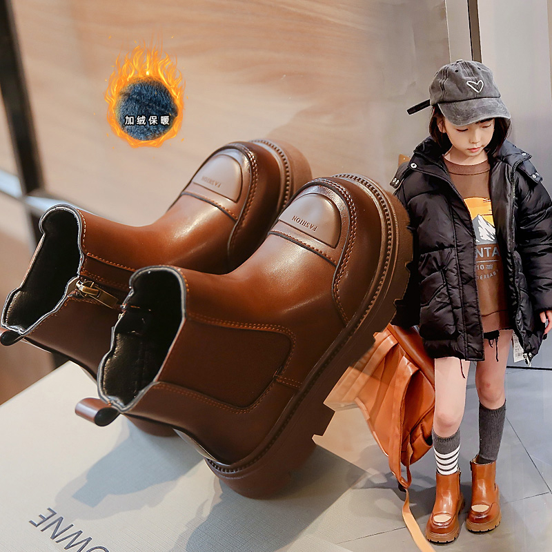 ABC女童二棉皮靴2025新款公主短靴小女孩冬季儿童加绒保暖马丁靴