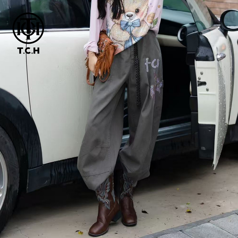 TCH私服秋款烫钻新时尚淑女百搭新潮流牛仔裤T75C20E5049轻奢tch