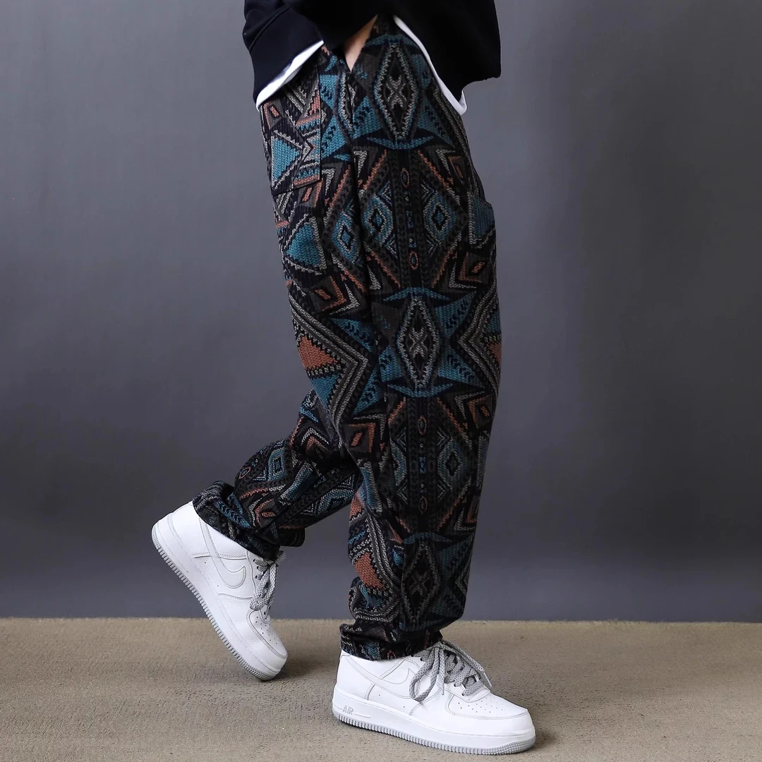仓石一树潮牌男装小脚裤2025年盎司民族风宽松橡筋腰街头休闲裤子