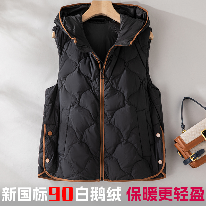 黑色鹅绒马甲女款秋冬季2025新款轻薄坎肩背心羽绒马夹内搭外穿