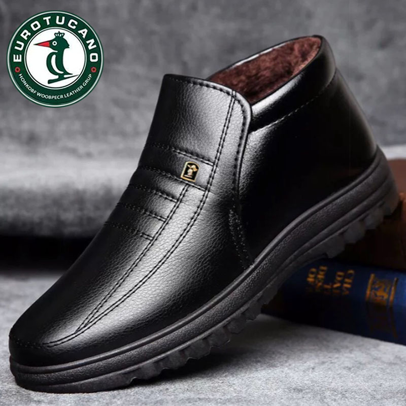 正品2025新款冬季男士加绒棉皮鞋真皮软底休闲保暖一脚蹬爸爸鞋
