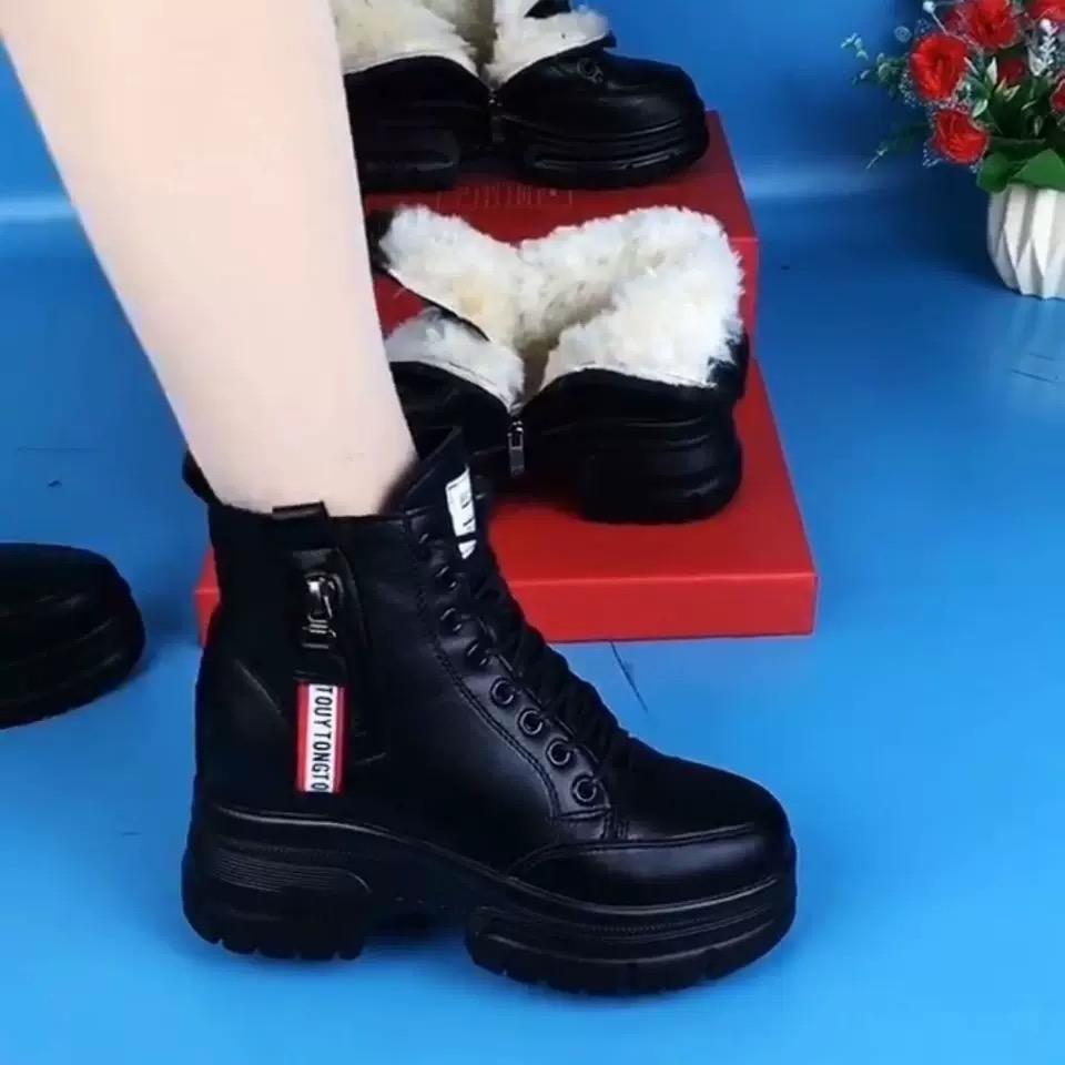 【厂家直销】马丁靴女厚底软皮加绒加厚增高妈妈棉鞋皮鞋软皮雪地靴