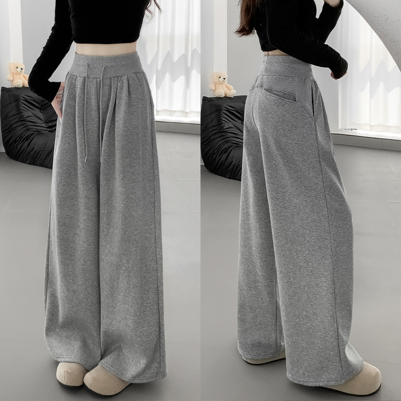 美式运动裤秋季新款高腰宽松休闲拖地长裤吹干慵懒直筒卫裤阔腿裤