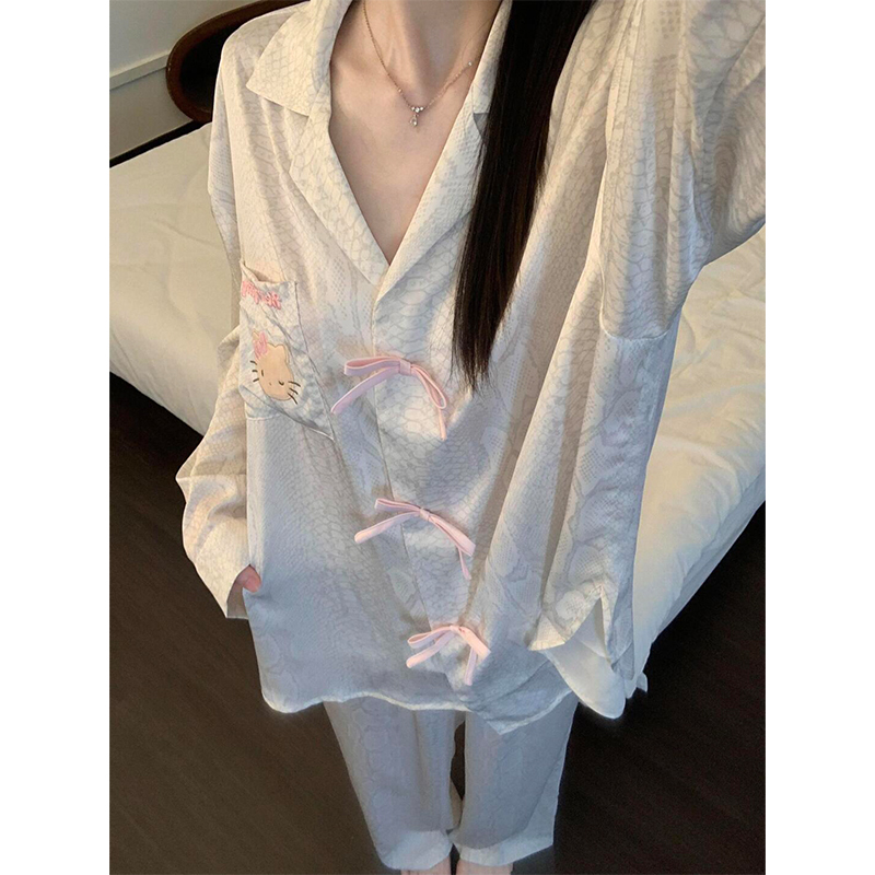 法式轻奢蛇纹Kitty冰丝睡衣女春秋季新款高级感家居服可外穿套装