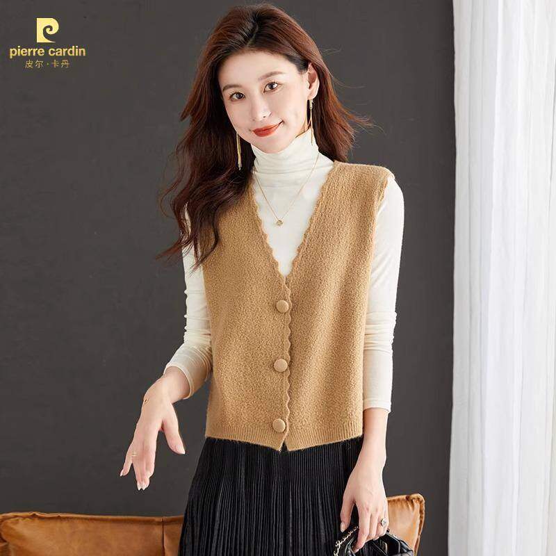 皮尔卡丹秋冬小香风针织打底衫女轻奢新款时尚毛衣外搭宽松无袖休