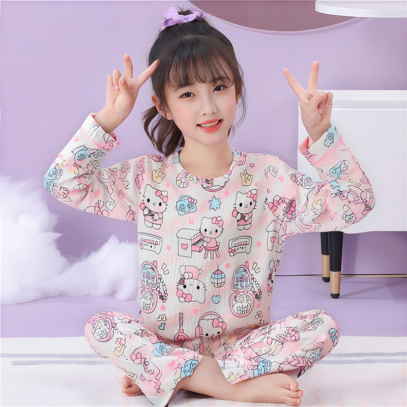女童睡衣儿童春秋夏长袖薄款家居服女孩宝宝云朵棉韩版空调服套装