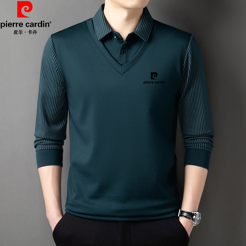皮尔卡丹2025秋冬男士新款桑蚕丝POLO衫商务休闲百搭长袖翻领T恤