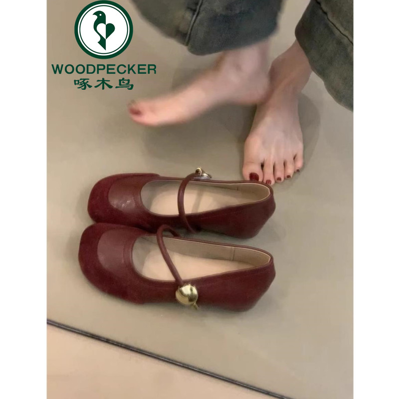 啄木鸟内增高复古奶奶鞋女一字带圆头玛丽珍鞋百搭晚晚风软底单鞋