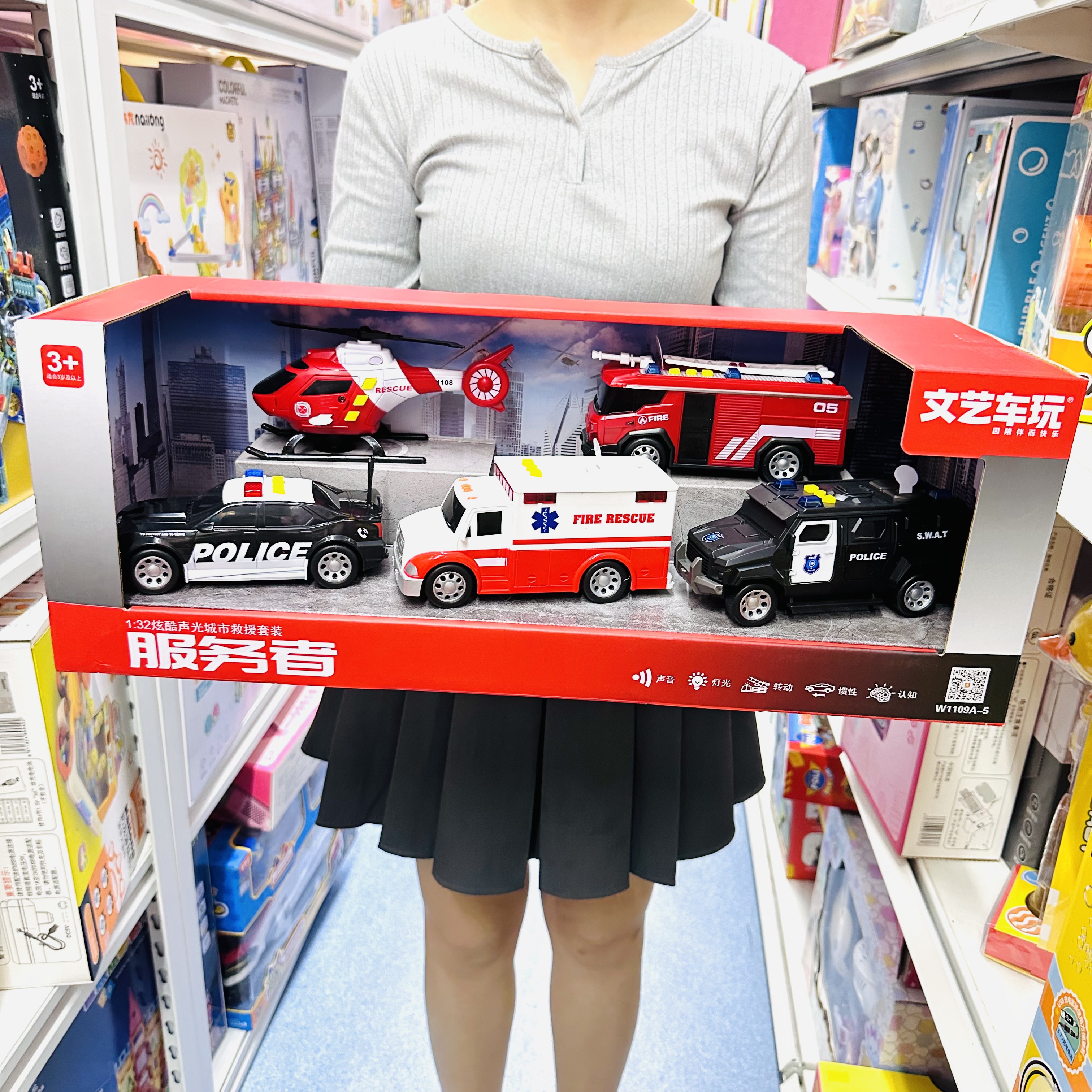 文艺车玩服务者会讲故事的声光惯性城市救援消防车警车直升机玩具
