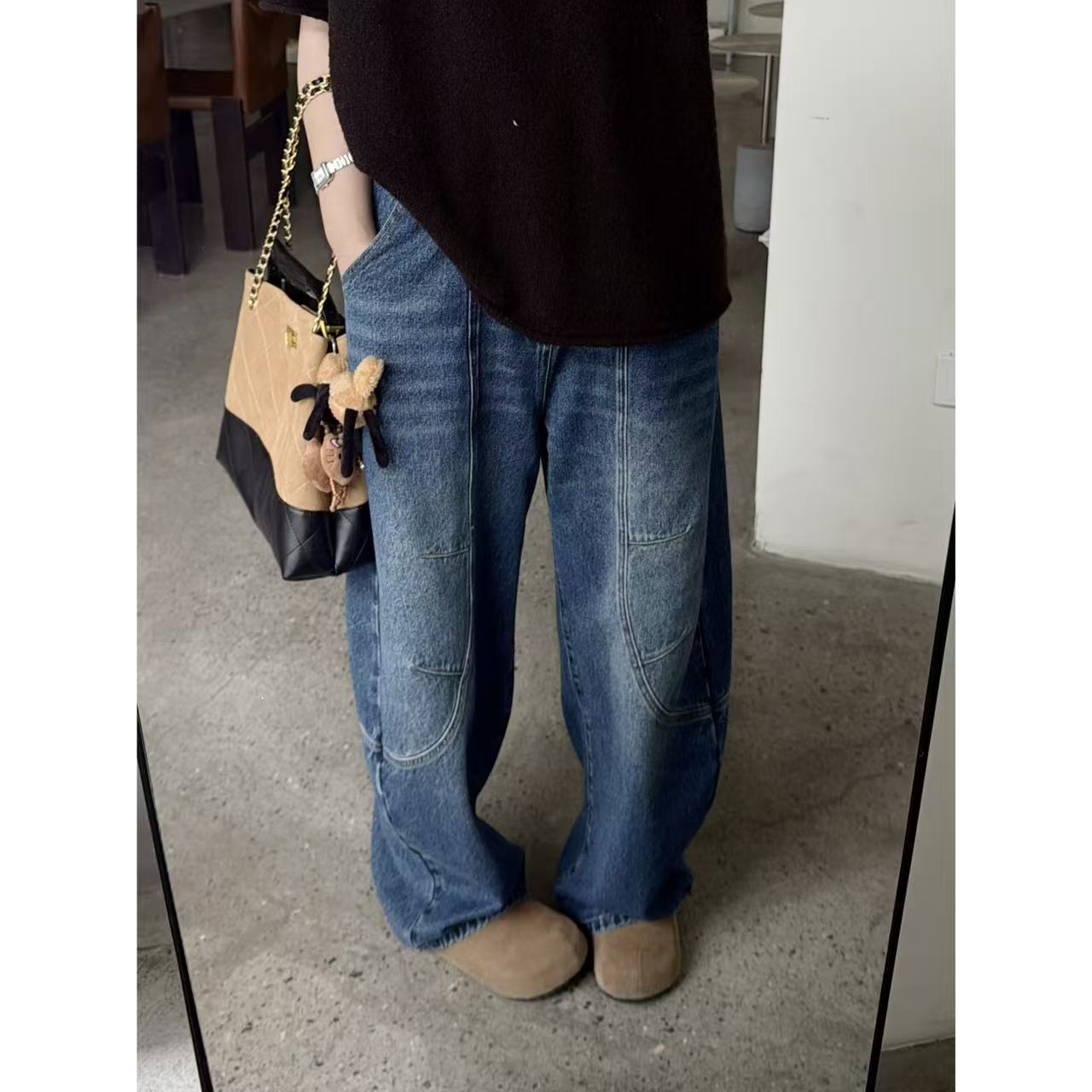 晶咕佳佳【速写衣橱】立体裁线设计感弯刀牛仔裤高腰时尚复古韩版