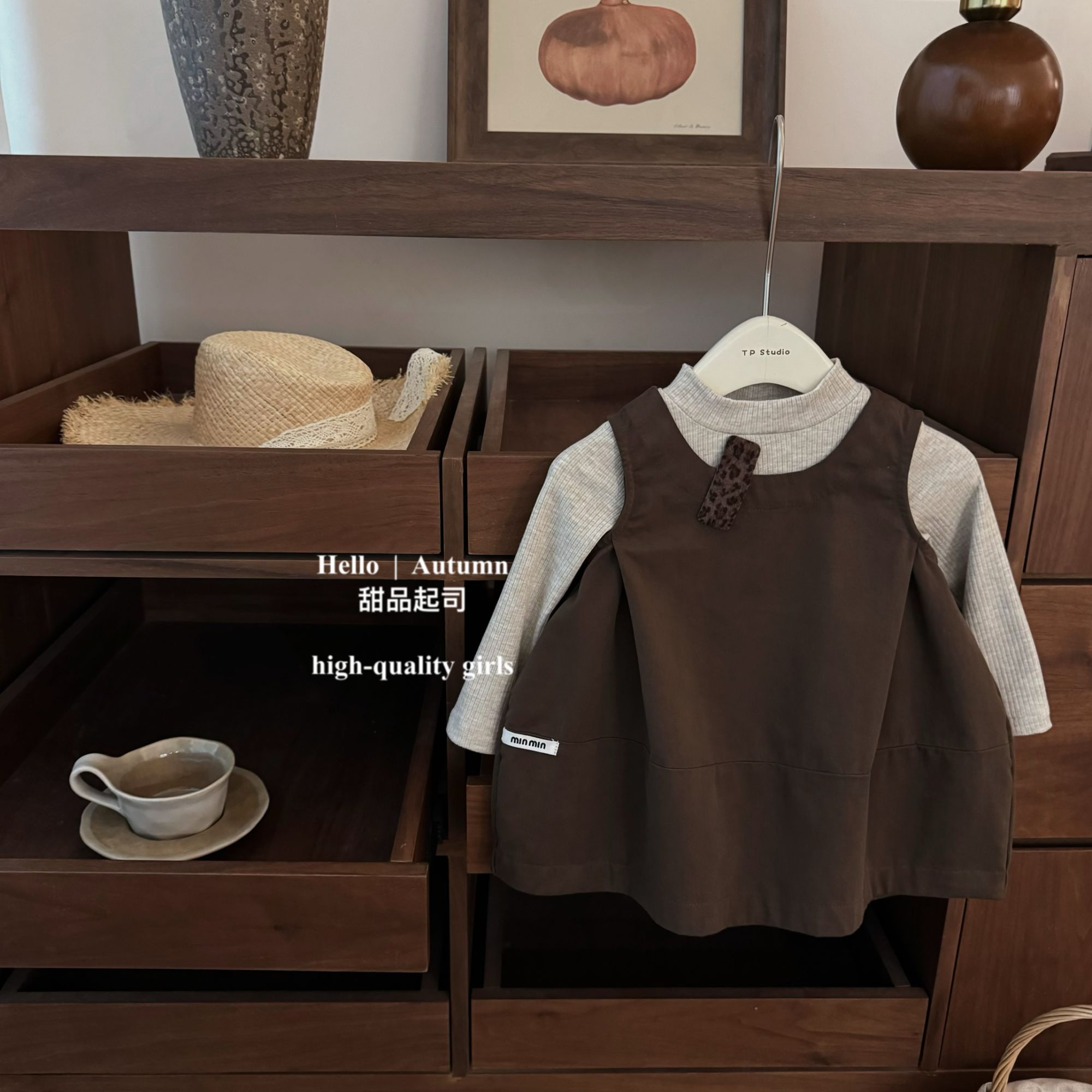 【甜品起司】原创款！女宝宝韩系花苞背心裙坑条打底衫洋气套装