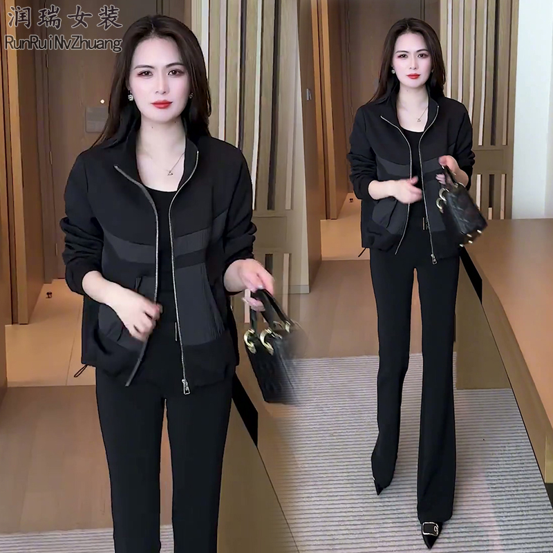 时尚短外套宽松外套春秋秋季百搭立领女装直下摆女两件套2025潮流