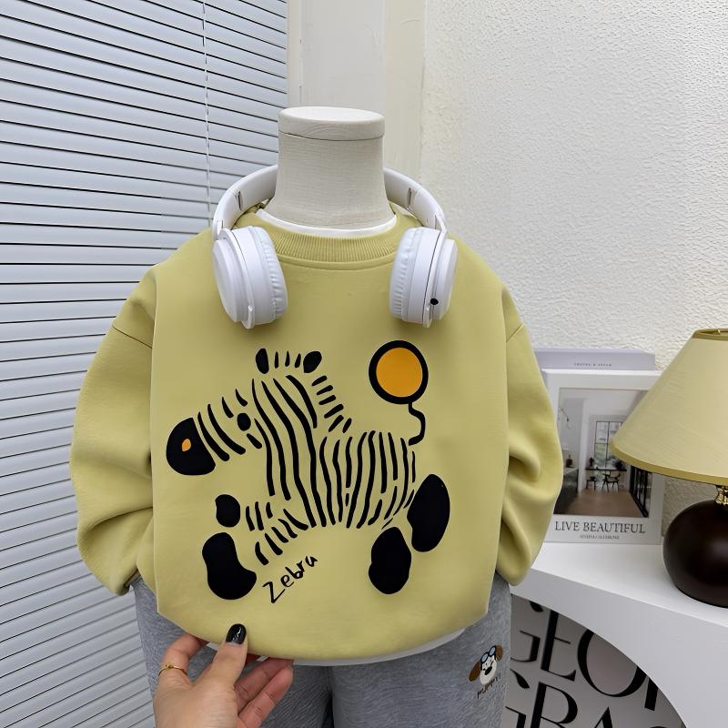 男童春装卫衣2025新款儿童休闲卡通动物圆领套头衫男孩春秋上衣潮