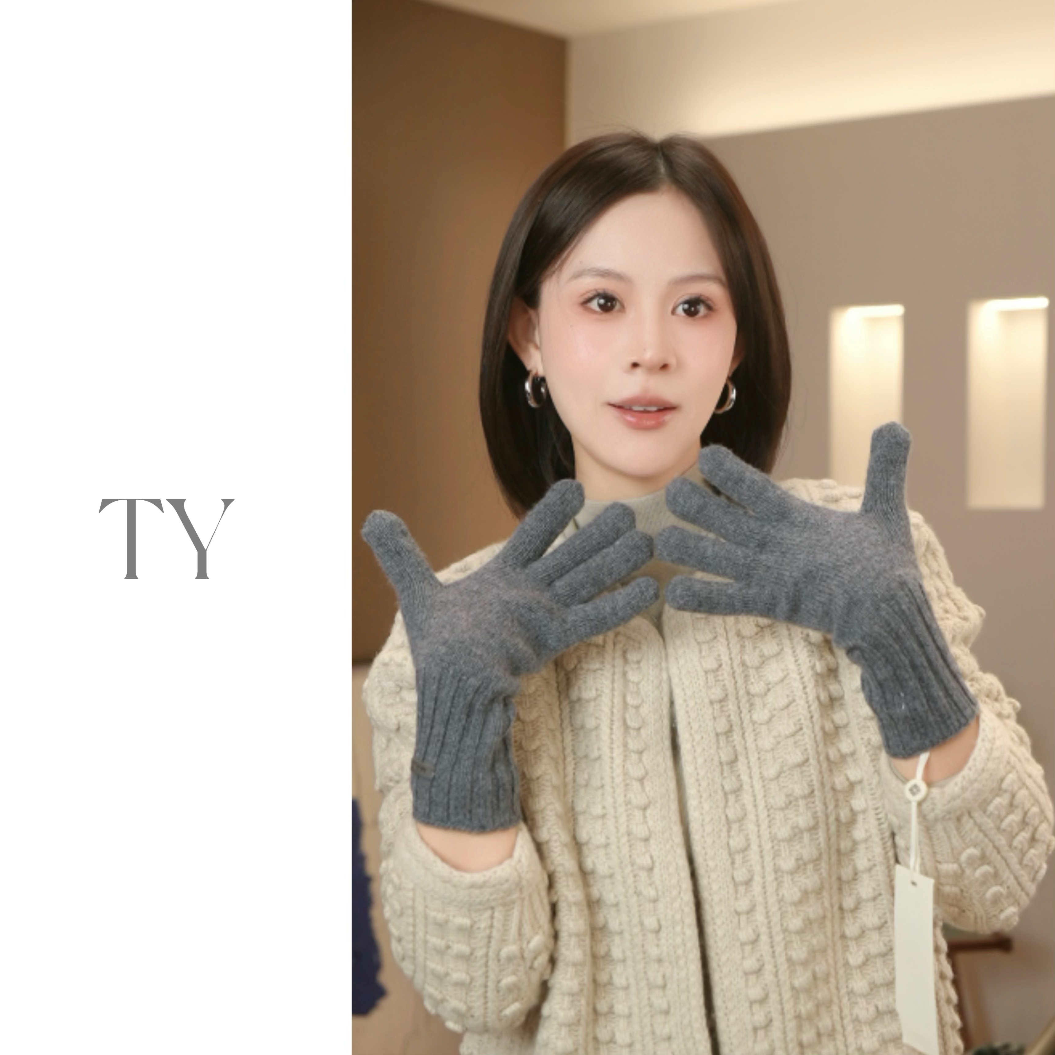 2025新款100%澳洲纯羊毛针织手套女秋冬韩版长款毛线加厚保暖