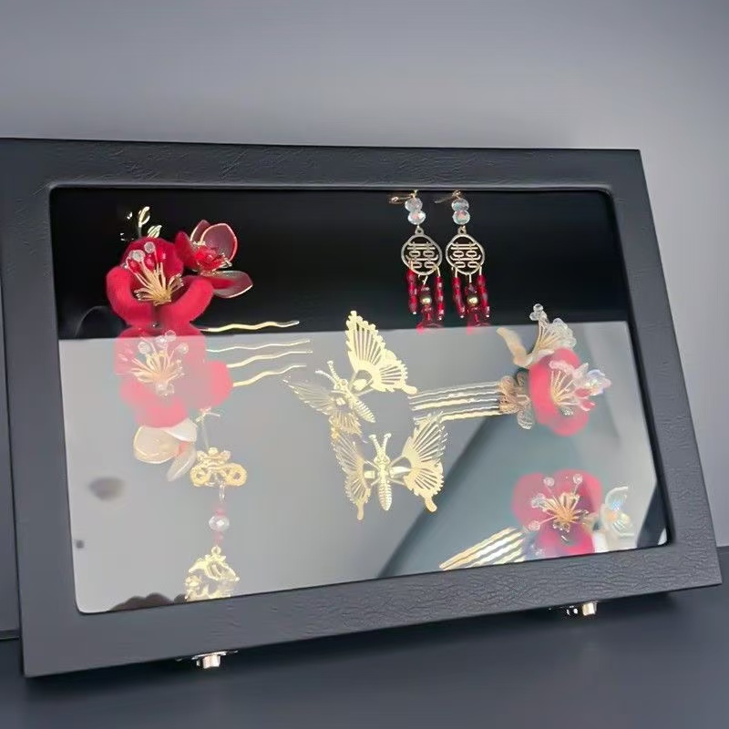 首饰收纳盒防尘透明玻璃古风发簪秀禾头钗发饰品展示盒跟妆首饰盒