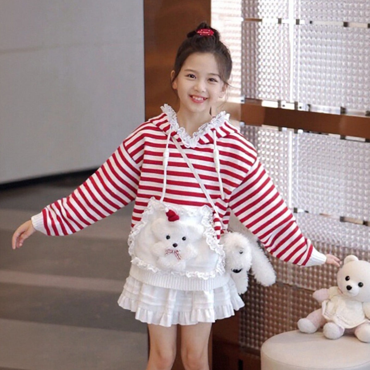 媛媛公主【手作毛衣】2025秋季新品女童可爱时尚连帽毛衣15303A315