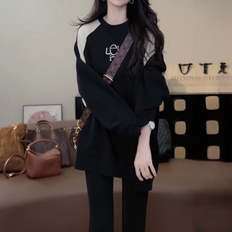 宽松慵懒风休闲长袖加厚卫衣女秋冬新款设计感中长款百搭圆领上衣