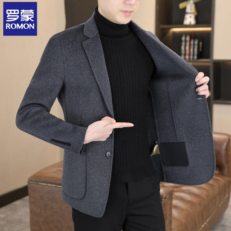 罗蒙高级感羊毛西服男士商务休闲日常通勤双面呢外套西装呢子大衣