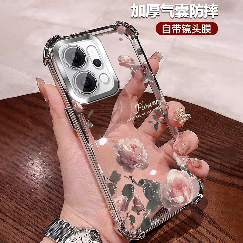 小众玫瑰适用oppofindx9手机壳高颜值四角防摔Findx9Pro 带镜头膜