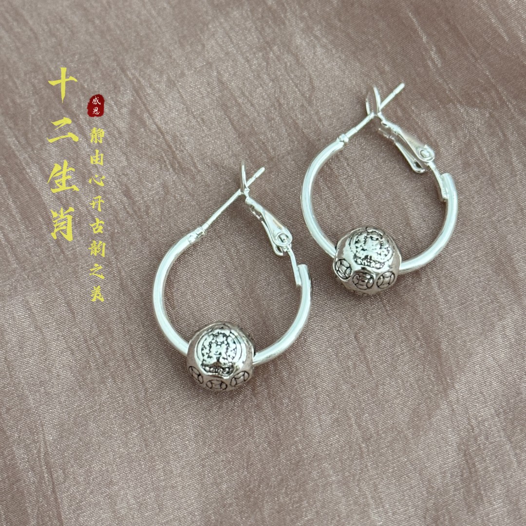 925银针 【十二生肖】本命佛古韵百搭气质简约耳圈生肖款