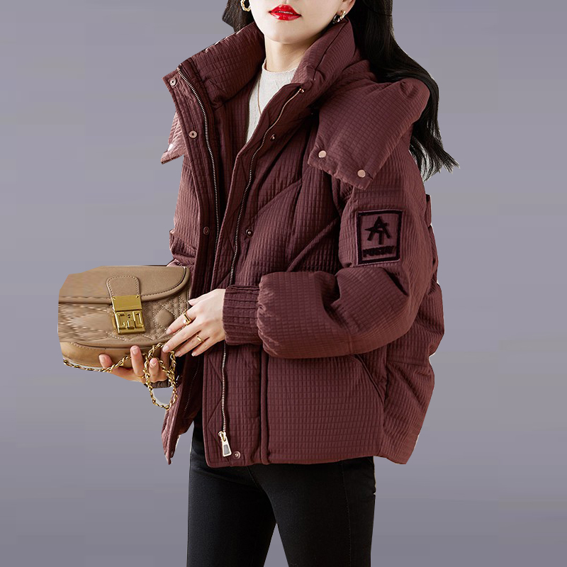 安可拉红羽绒棉服女短款2025新款冬高端时尚洋气加厚保暖连帽外套