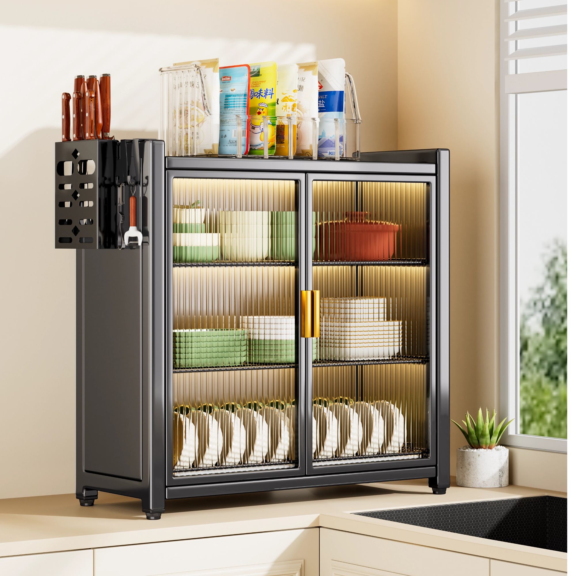 家用厨房碗柜置物架多功能台面沥水架新款防尘调料餐具碗碟收纳架