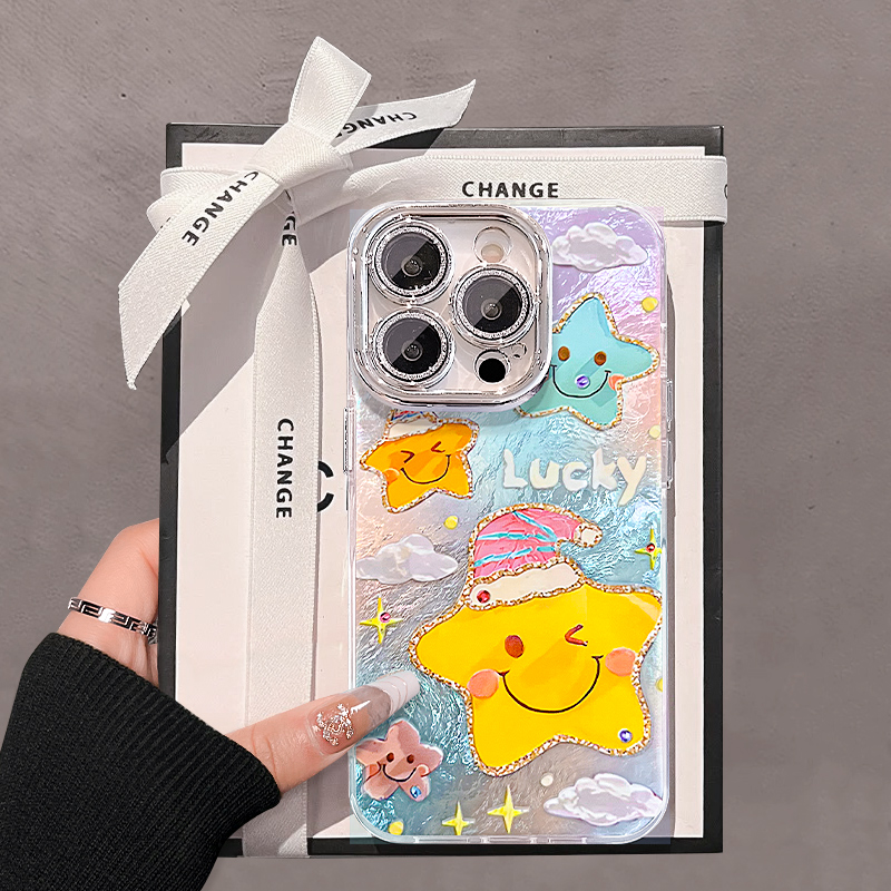 油画棒星星适用苹果17华为vivo/oppo小米iPhone精孔冰川纹手机壳