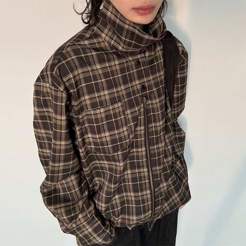 A+衬衣男格纹新款春秋2025长袖休闲复古宽松拼接百搭格子衬衫外套