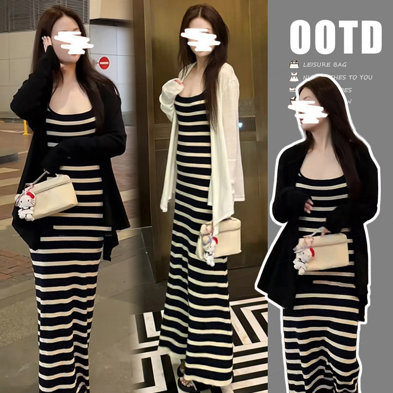 孕妇装2025夏季新款防晒披肩开衫百搭条纹简约两面穿吊带裙孕妇装