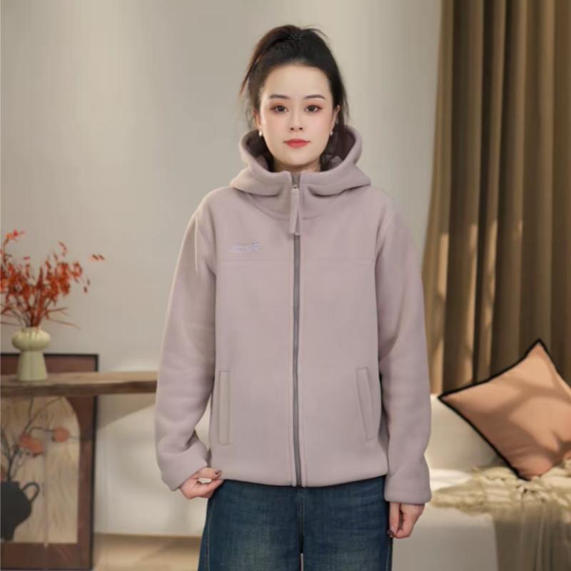 【沐沐】冬季新款保暖舒适休闲百搭双面绒加绒加厚防风连帽开衫外套