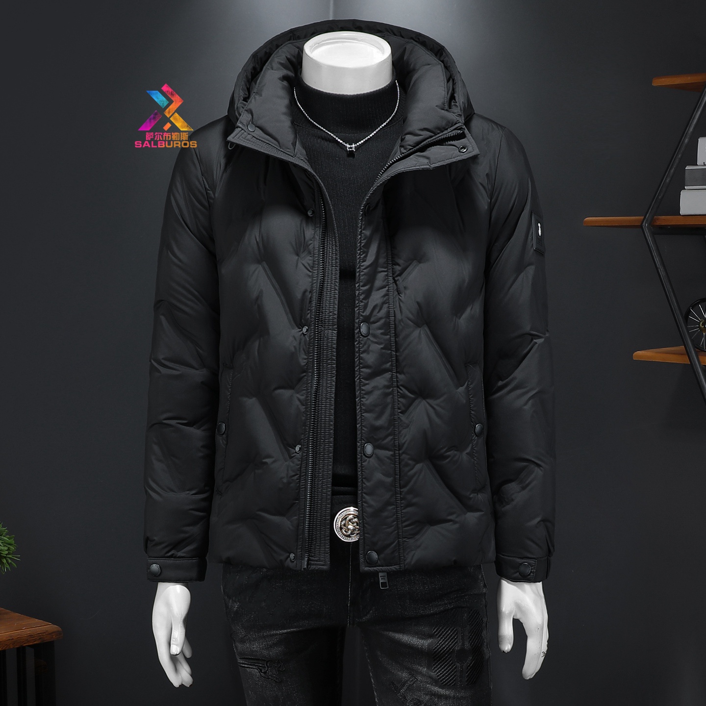 SALBUROS萨尔布勒斯男时尚欧货潮流连帽羽绒服男士冬季保暖外套