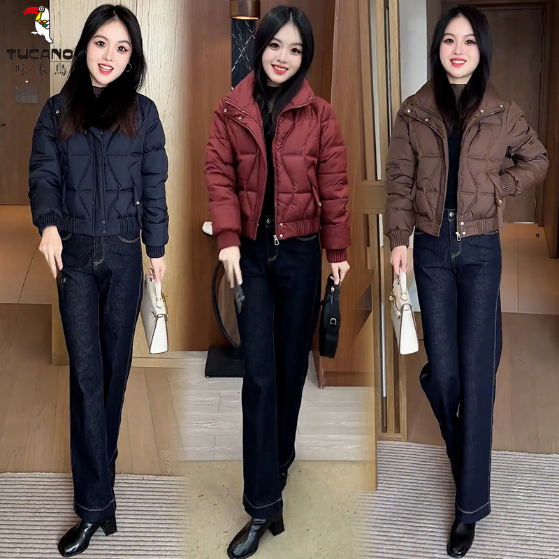 啄木鸟时尚短款棉衣外套2025冬季新款洋气显女式短款冬季保暖棉服