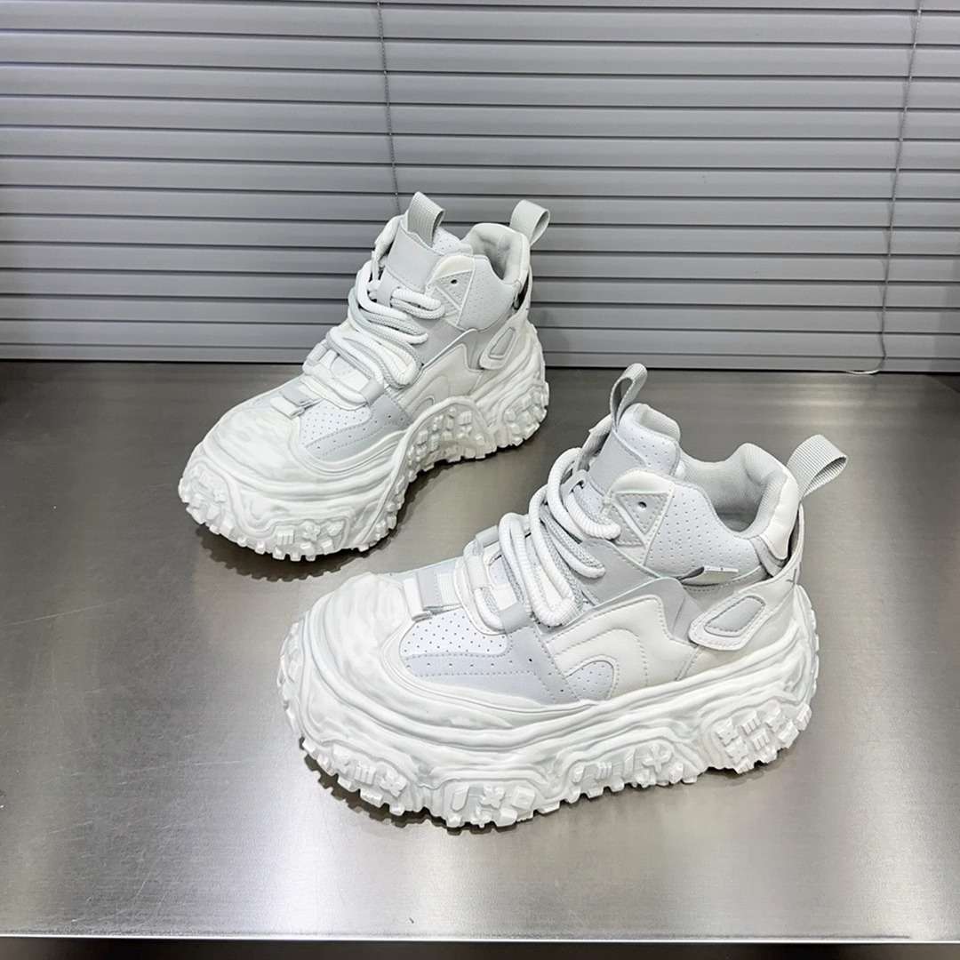 欧洲站2025春季新款高帮女鞋厚底贝壳头溶解鞋擦色休闲百搭面包鞋