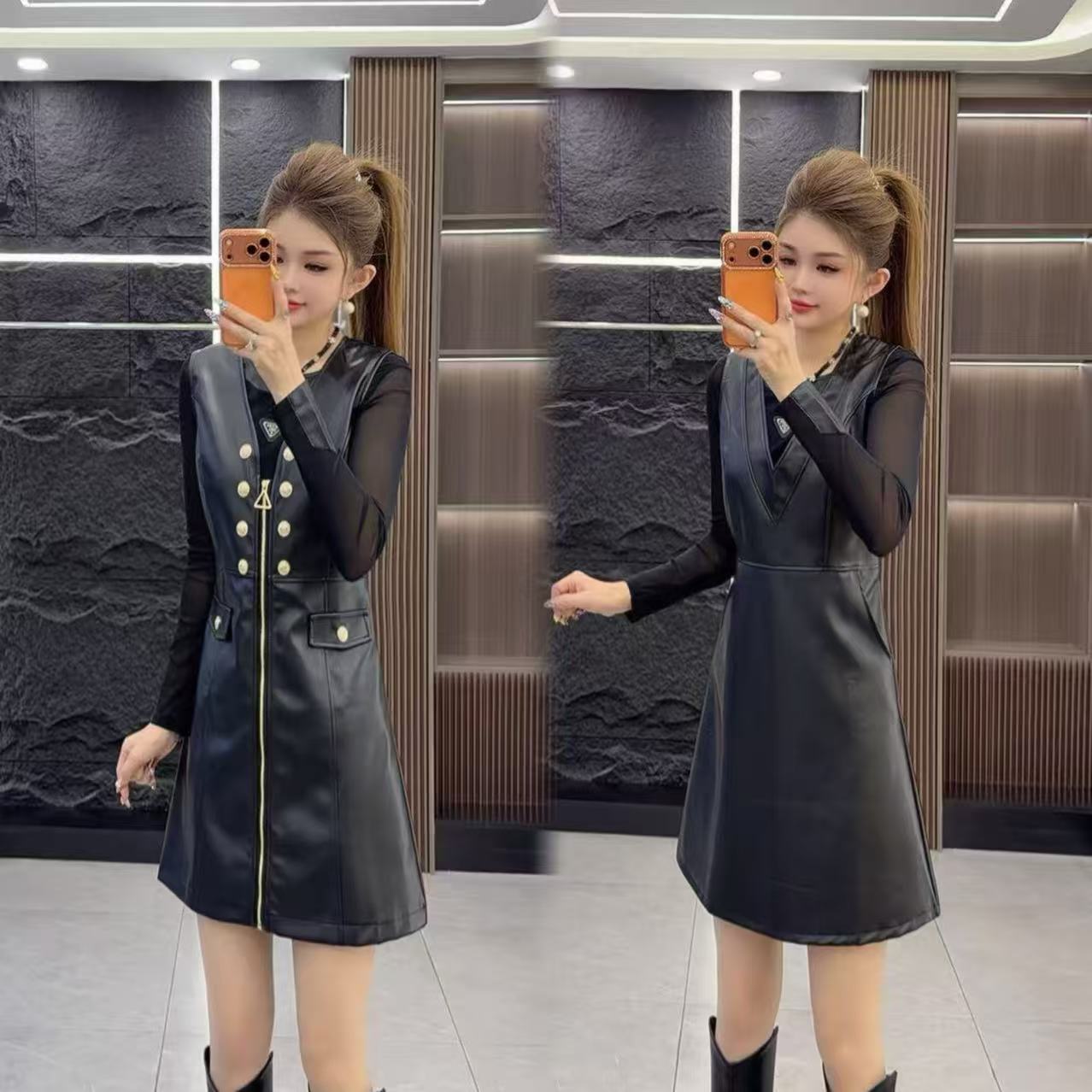 冬季5165 三角标打底上衣 加 马甲连衣裙 两件套