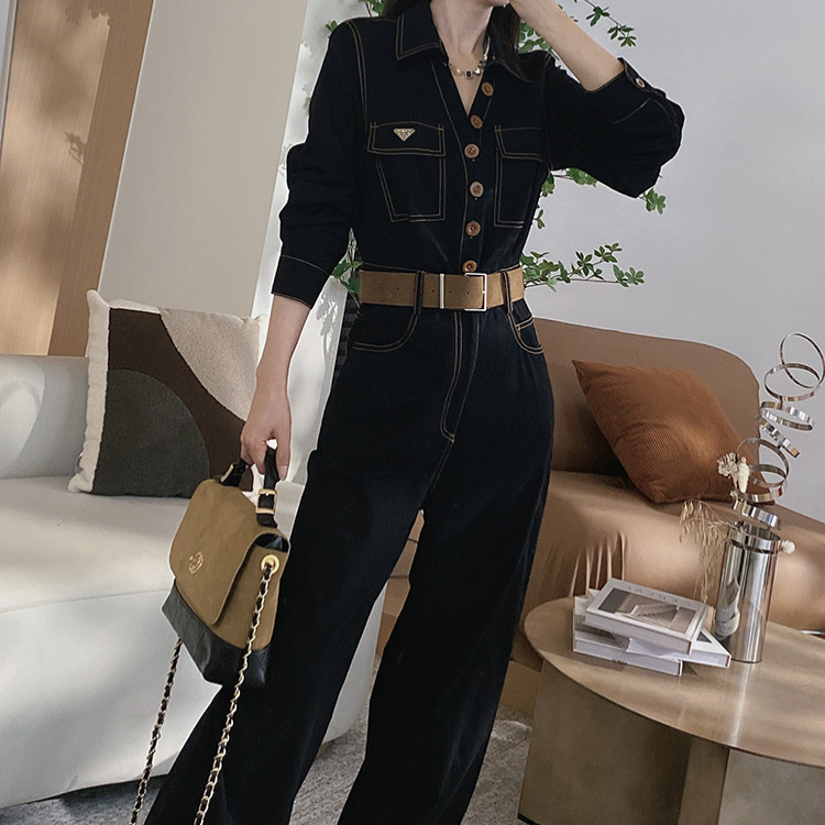 港风复古时髦流行黑色连体裤2025春秋新款女休闲减龄显瘦连衣裤潮