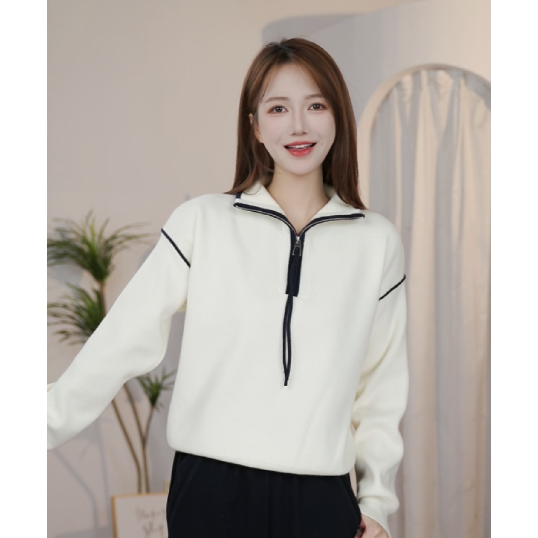 韩系冬季女士半拉链内搭毛衣女2025新款慵懒高级感打底针织衫上衣